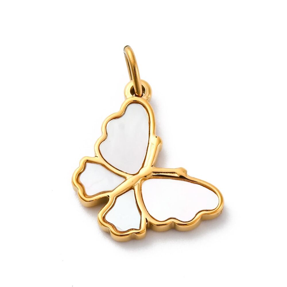 5446 5 pcs White Butterfly Natural Shell Charms Lovely Insect Animals